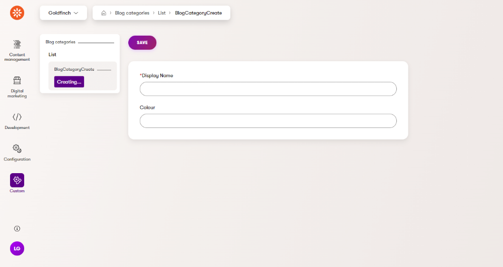 A UI form allowing users to create new Blog Categories within our new module.