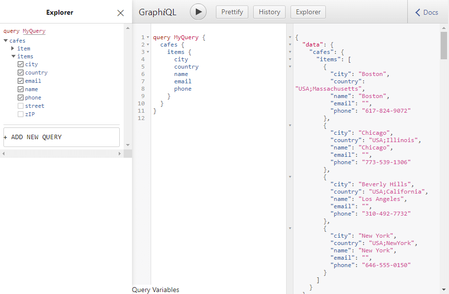 Example GraphiQL interface.